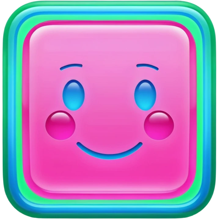 A glowing neon square in shades of pink, blue, and green, transparent background emoji