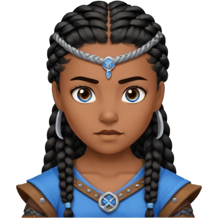 Viking female brown skin slave with blue eyes and black braids hair  emoji