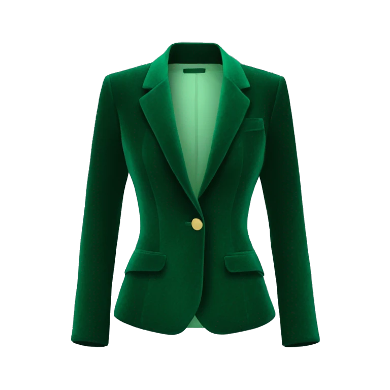 Realistic isolated side view of a emerald green velvet feminine fashion blazer jacket. emoji