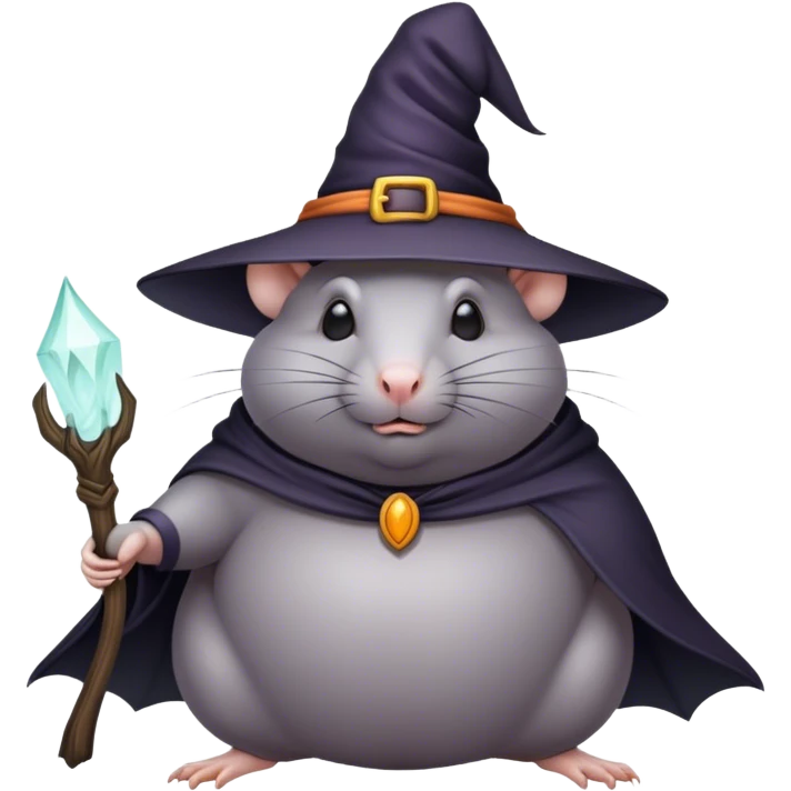 Fat gray rat dressed like a witch emoji