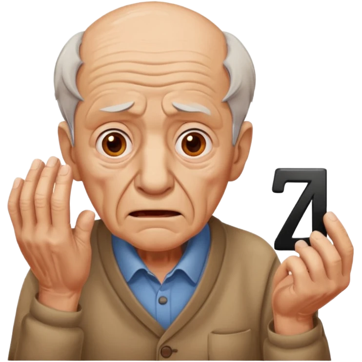 generate iphone emoji of a old gguy hold '7' and '11' numbers on hands scaried emoji