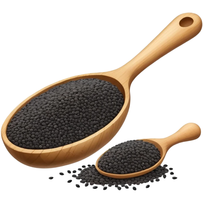 small black chia seeds in a wooden spoon emoji