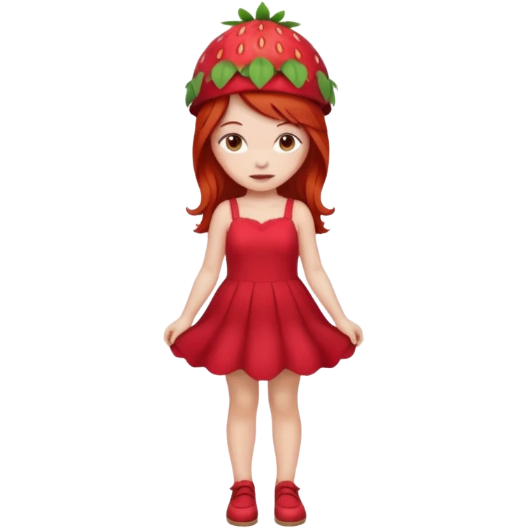 Strawberry shortcake human girl full body and legs with a strawberry hat on her red hair and dress without a cake emoji