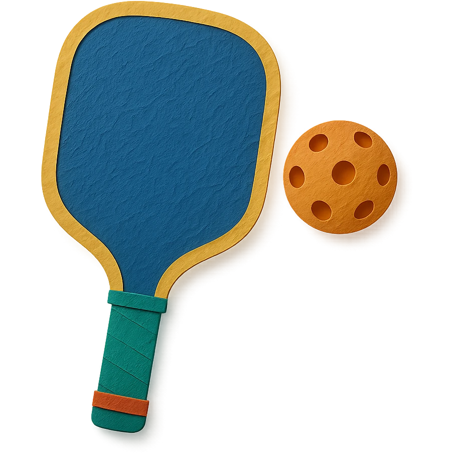 pickleball paddle and ball with Mersin-inspired colors in paper craft style emoji