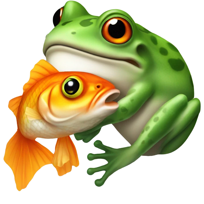A frog eating a goldfish with wolf ears emoji