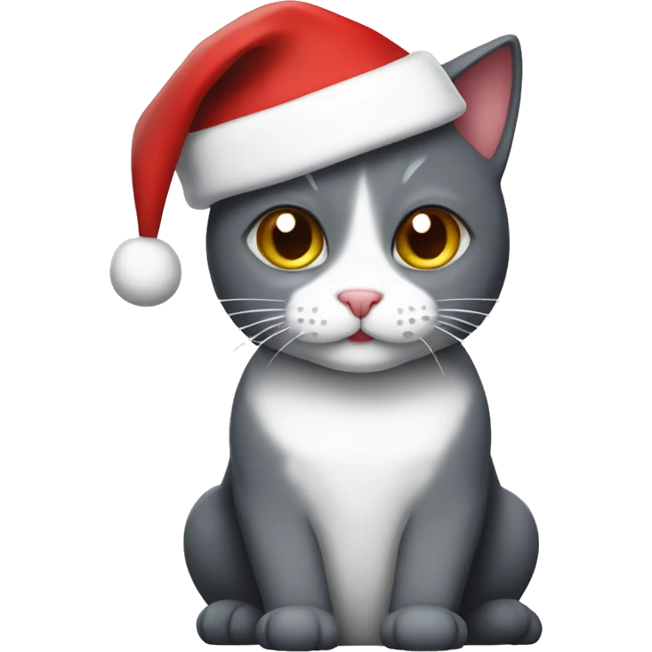 dark grey and white  cat with santa hat emoji