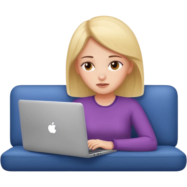 A girl is lying on the couch with a laptop, working emoji