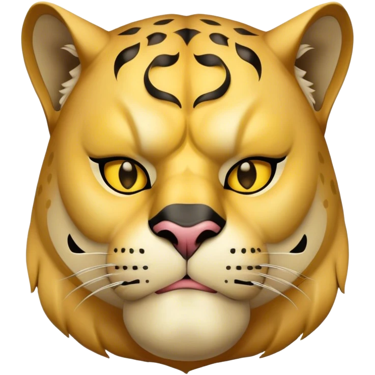 a fat man, with a vest,  wear half-face golden panther mask emoji
