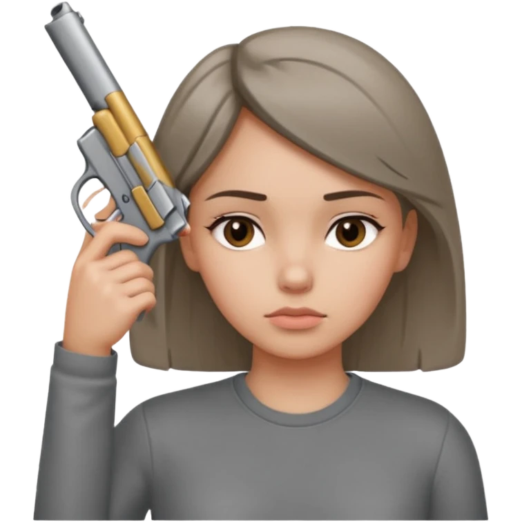 Girl holding a gun hand to head not real gun but made with a han emoji
