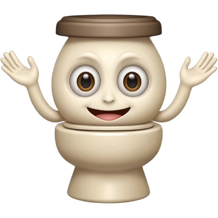 cartoonish toilet creature with a grinning face, big eyes, and hands. emoji