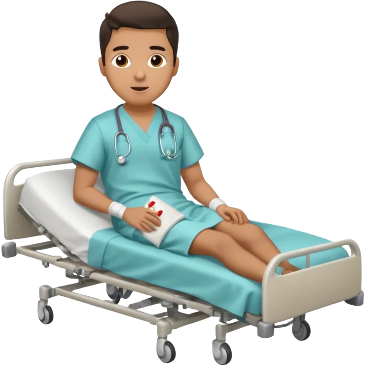 Hispanic young man with a broken leg in a hospital emoji