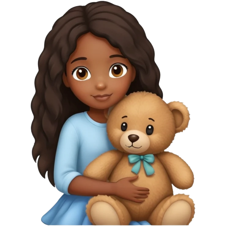 black long girl hugs a teddy bear emoji