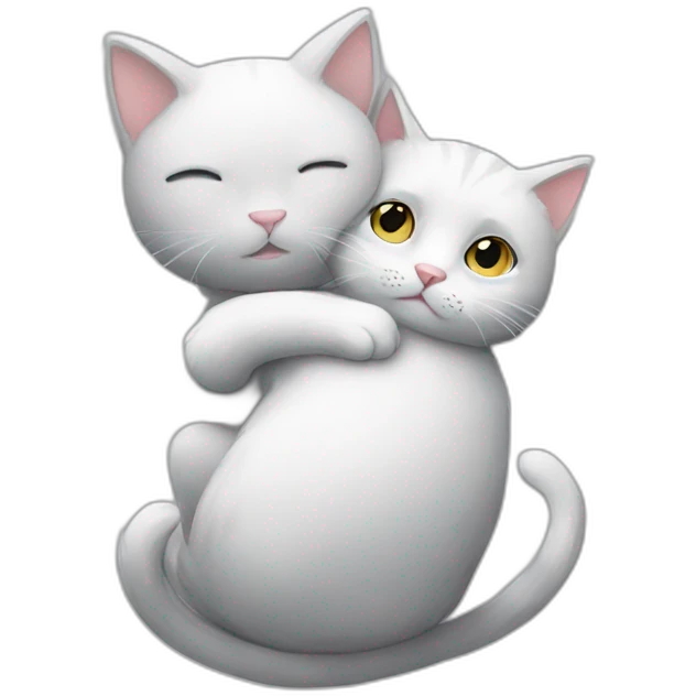 white cat hug little grey cat emoji