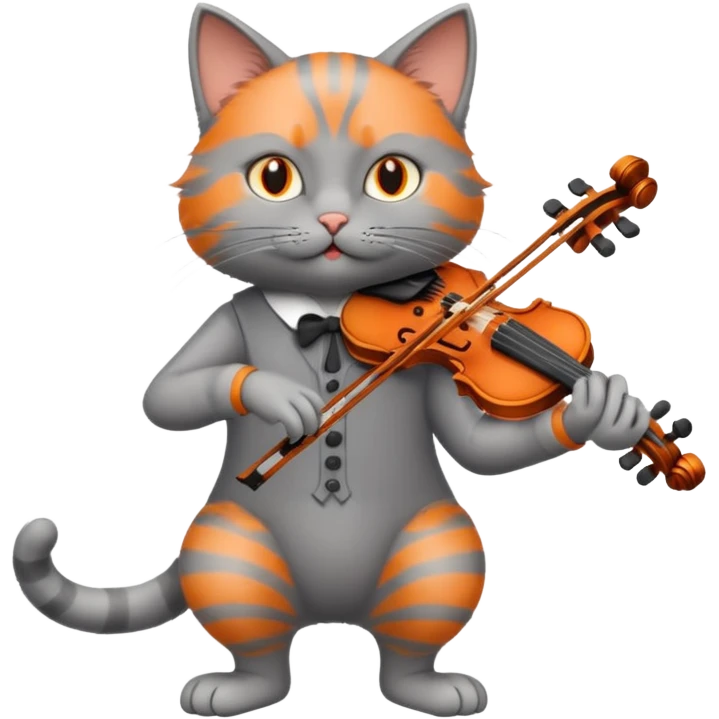 grey cat play violin, long full body emoji