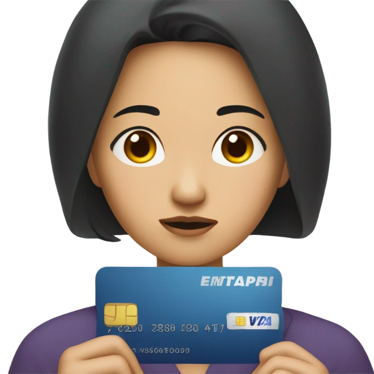 a asian customer who is purchasing with her credit card feels sad emoji