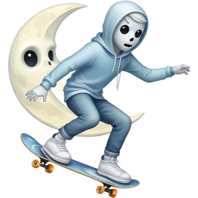 ghost skater boi ghost sk8 boarding under a moon emoji