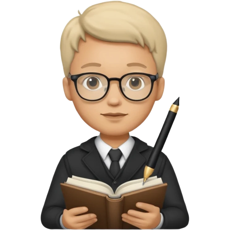 man hold a pen in hand write in book , wearing glasses emoji