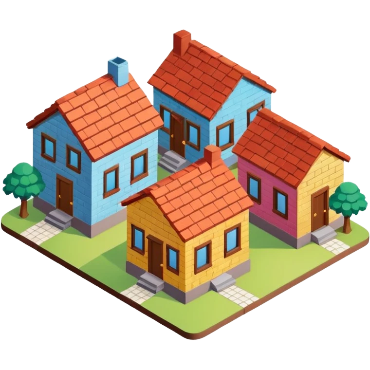 group of 3 houses representing neighborhood isometric houses on transparent background emoji