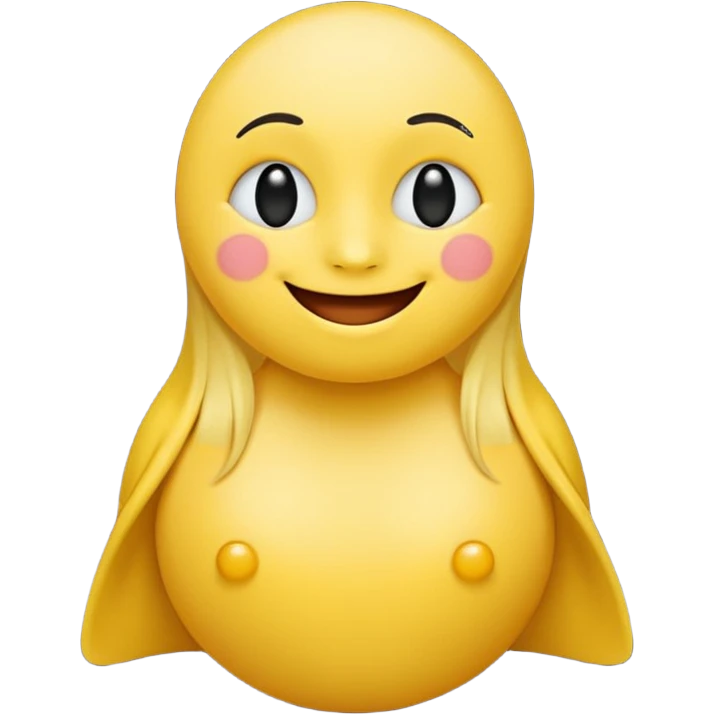 noseless yellow smiling emoji with tits, full body dark black eyes emoji
