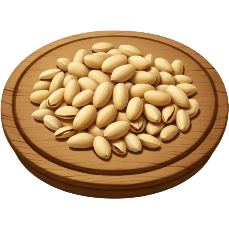 a handful of pine nuts on a wooden plate emoji