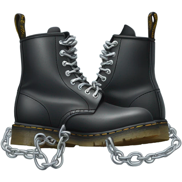 A scuffed-up pair of Doc Martens with dangling silver chains. emoji