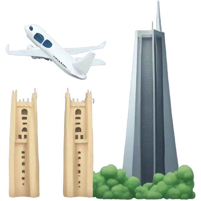 Two towers and a plane emoji