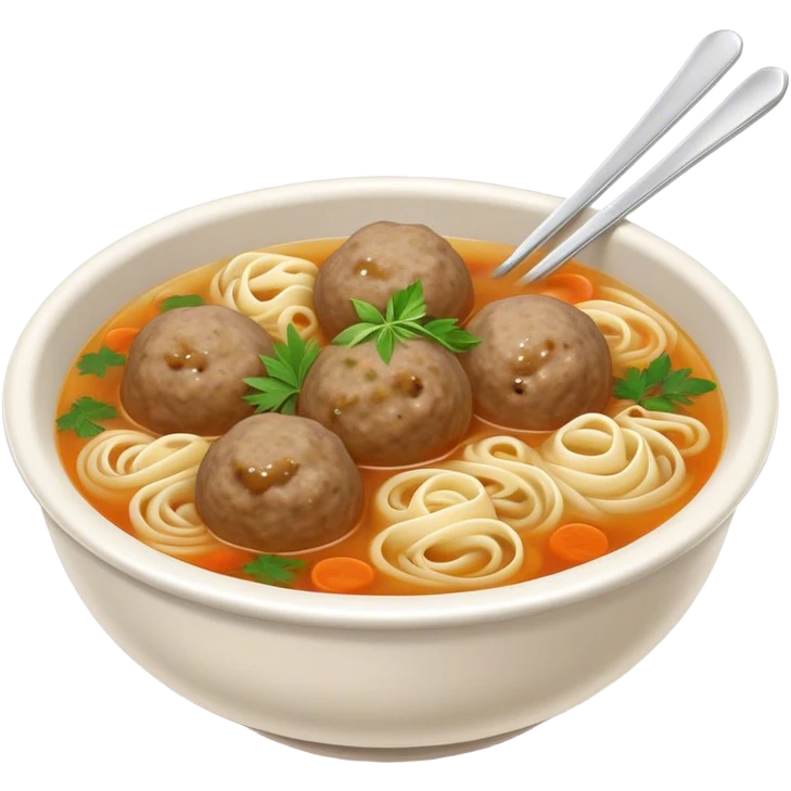 Cinematic Realistic Bakso Dish Emoji, showcasing savory meatball soup with noodles rendered with detailed textures and warm, inviting lighting. emoji