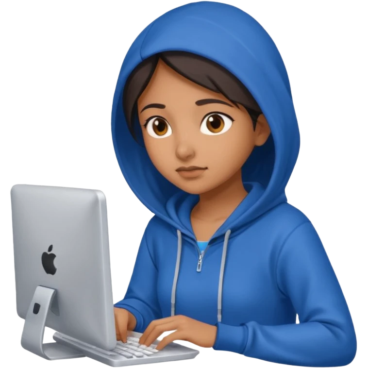 i am a brown south asian girl wearing a blue hoodie about to do a lot of computer work emoji