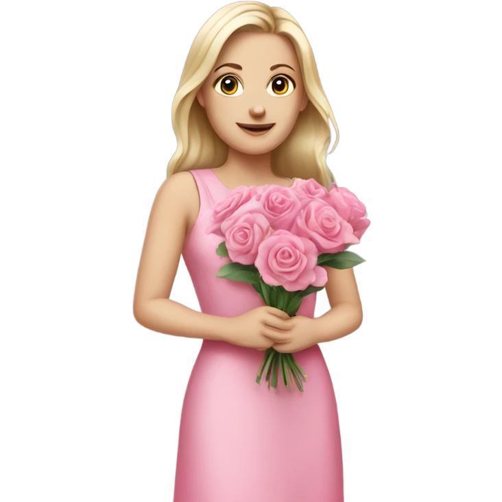 white girl with pink flower bouquet and pink dress emoji