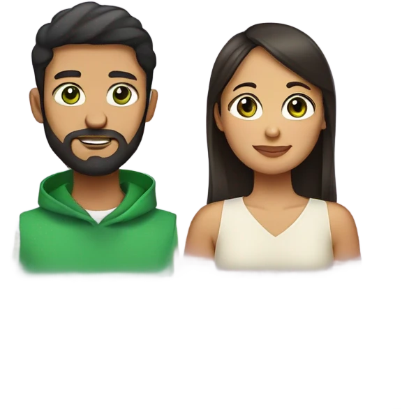 Italian green eyed beard 30 year old male with short Filipino 30 year old woman with butterfly bangs  emoji