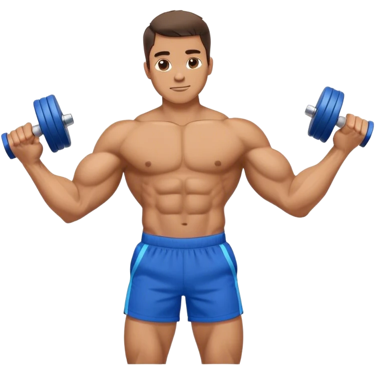 man with blue shorts doing side-lateral raise (T pose) with light dumbbells emoji