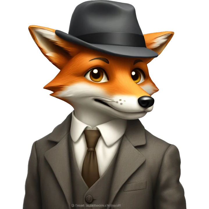 A scared humanoid fox in old fashioned suit and flat cap on it's head. emoji