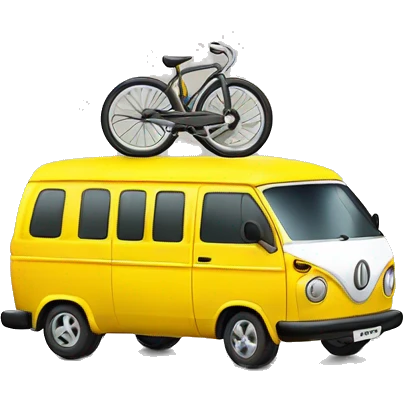 yellow  van  with two wheels at the back and one wheel at the front ￼ emoji