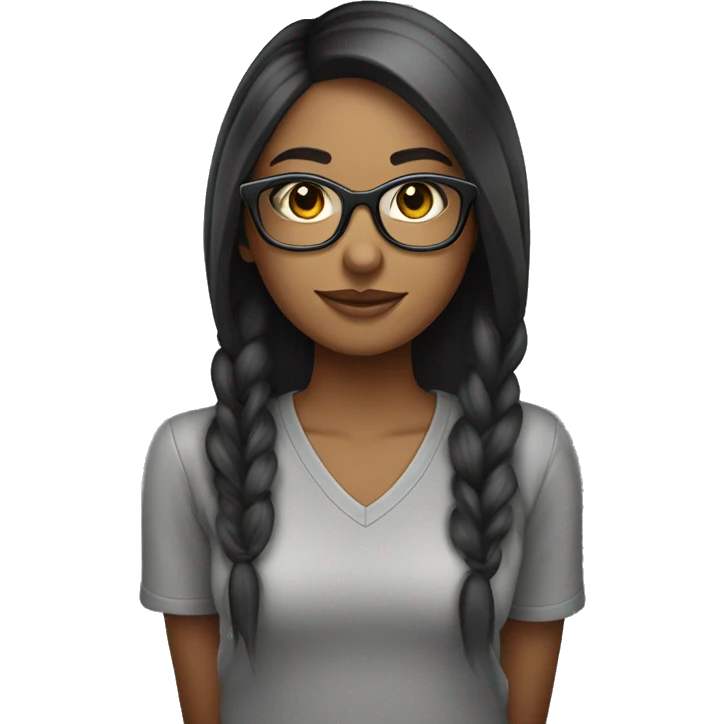 Mulher morena com óculos de grau   cabelo preto liso longo  emoji