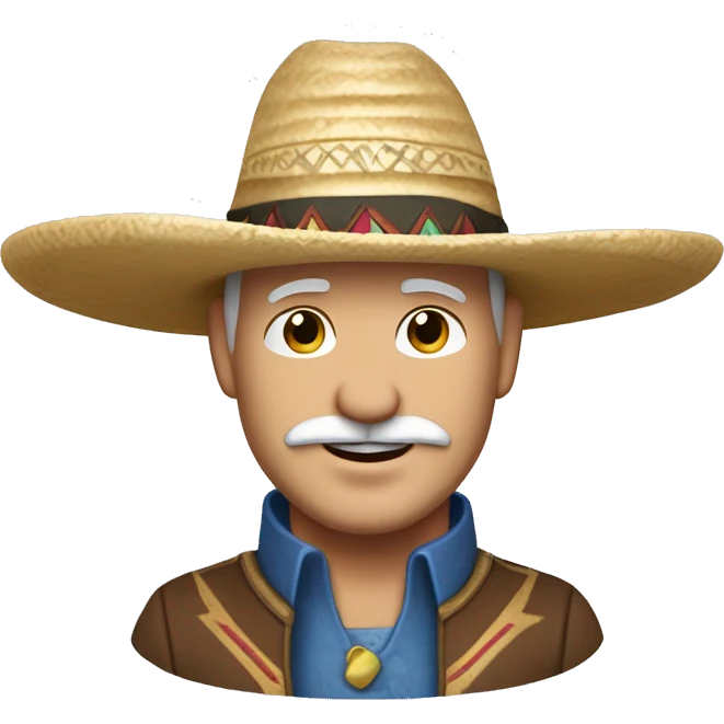 Create a Disney-style cartoon character: a 45-year-old man with a friendly, charismatic look. He wears a traditional sombrero, has a well-groomed white beard, and is bald. His design should capture the charm of classic Disney characters emoji