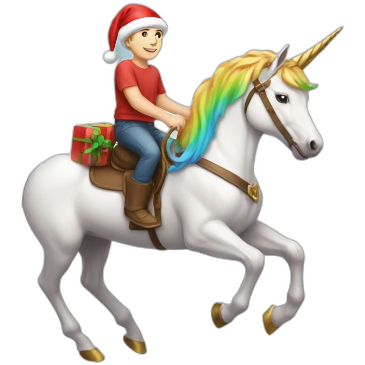 white-boy-with-santa-hat-riding-colorful-unicorn emoji