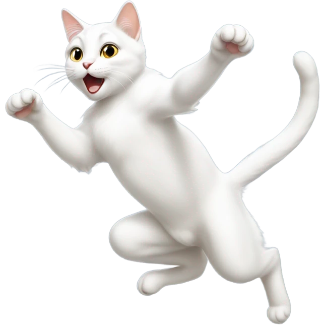 Realistic white cat jumping emoji