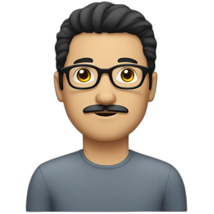 White guy with black hair, round glasses and moustache emoji