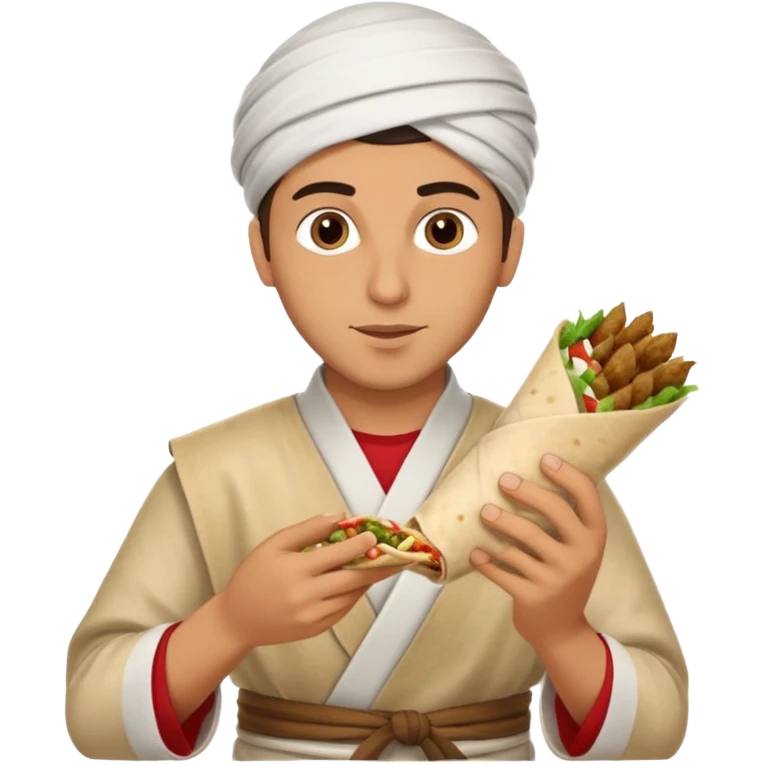 young Lebanese male in traditional arabic outfit eating sharwama emoji
