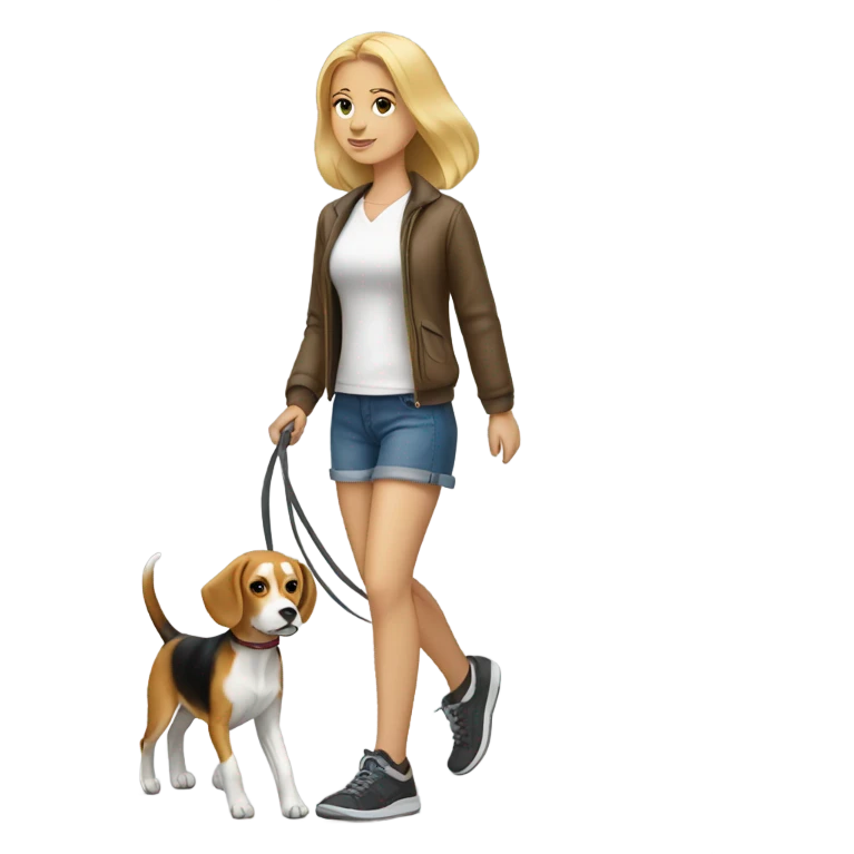 Blonde girl walking a beagle  emoji