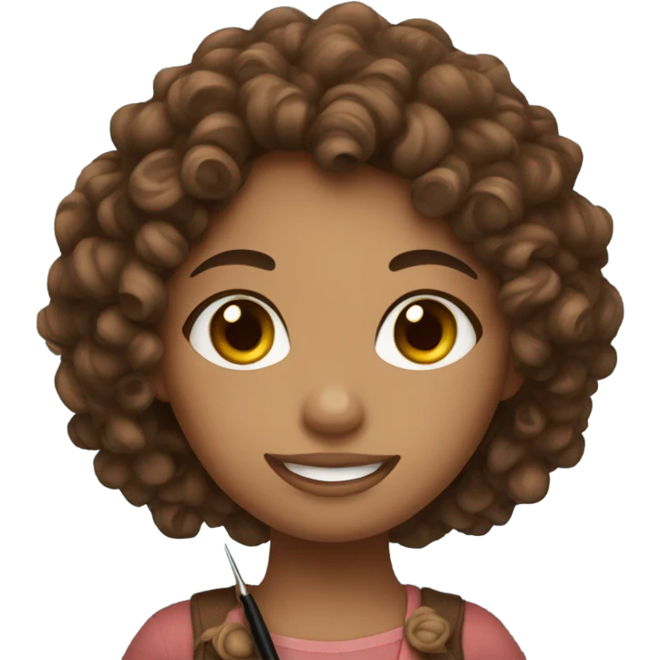 Curly girl with brown hair holding a crochet hook emoji