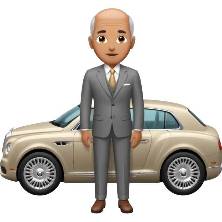 Balding graying indian guy in suit with a bentley emoji