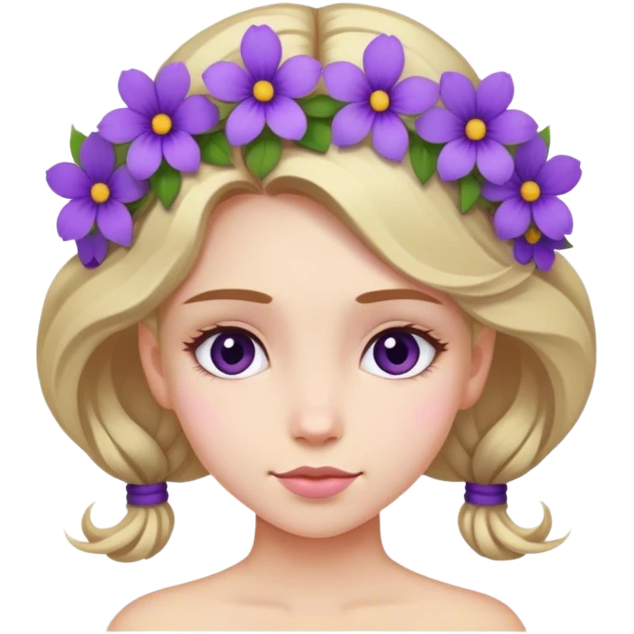 White girl with puple flowers in hair emoji
