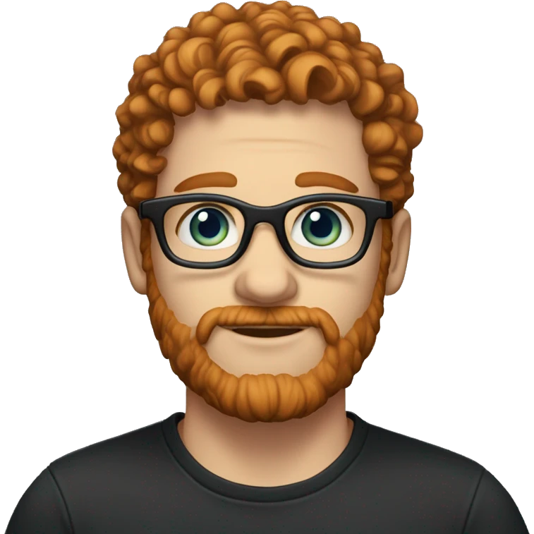 35 year old, male, short curly red hair, pale, thick beard, blue eyes, white glasses, black shirt emoji