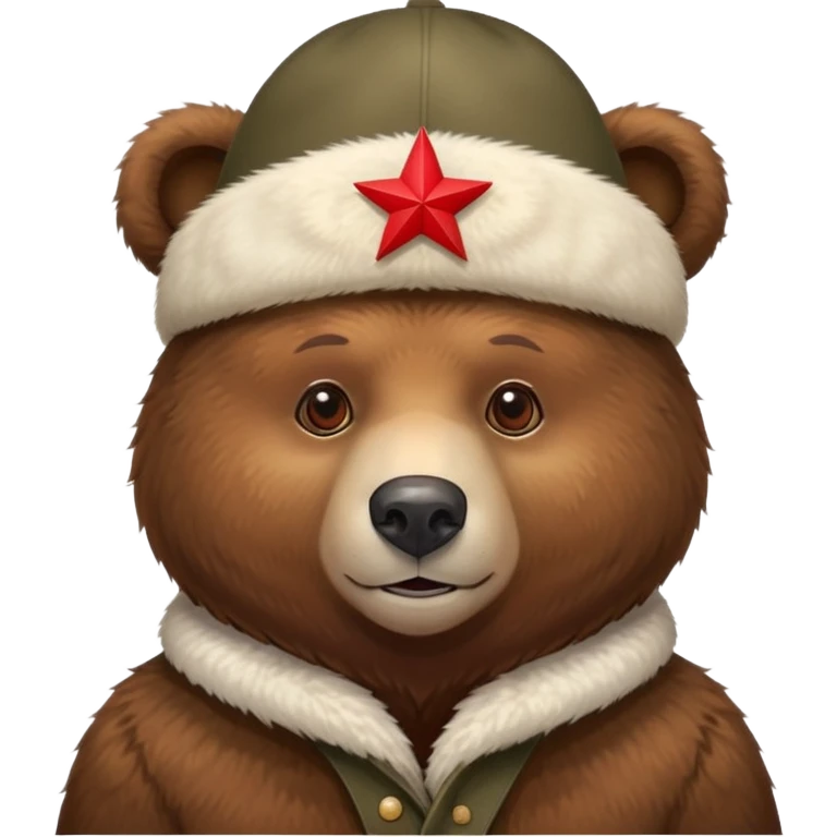 Brown bear wearing a traditional Russian ushanka hat with red star emoji