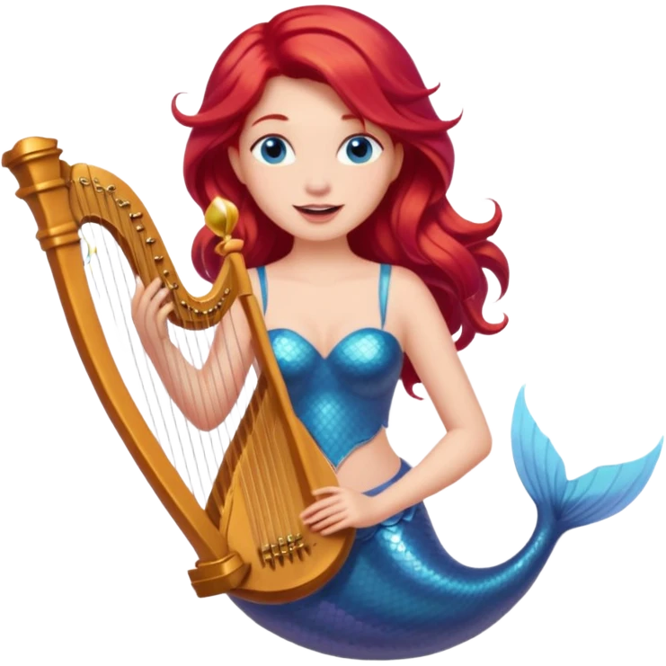 Singing Mermaid – Holding harp, red hair emoji