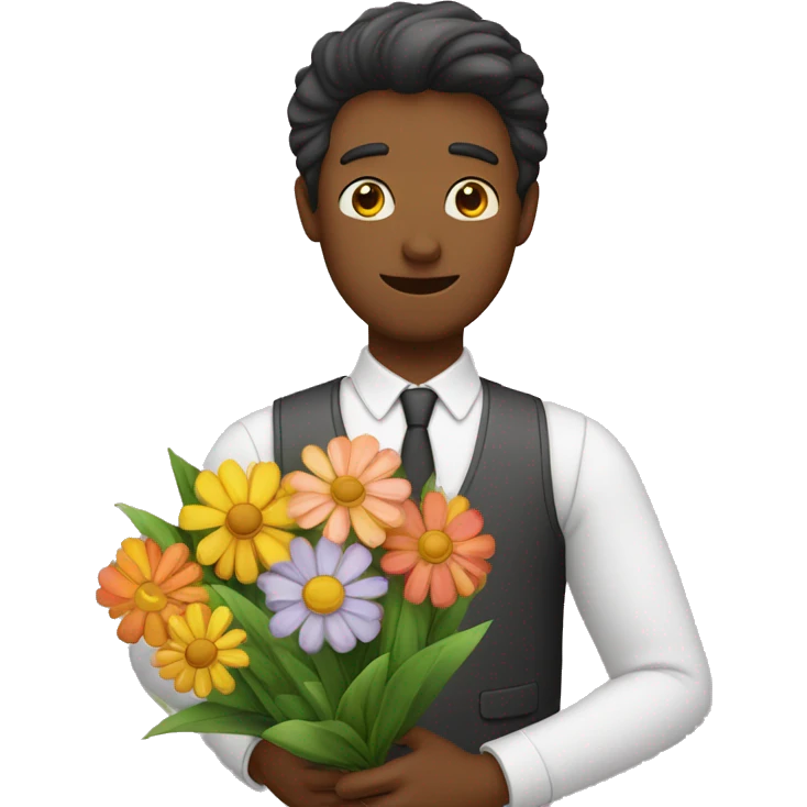 Monsieur qui pleure avec un bouquet de fleurs dans les mains emoji