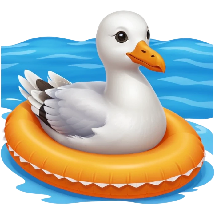seagull perched on a floatie emoji