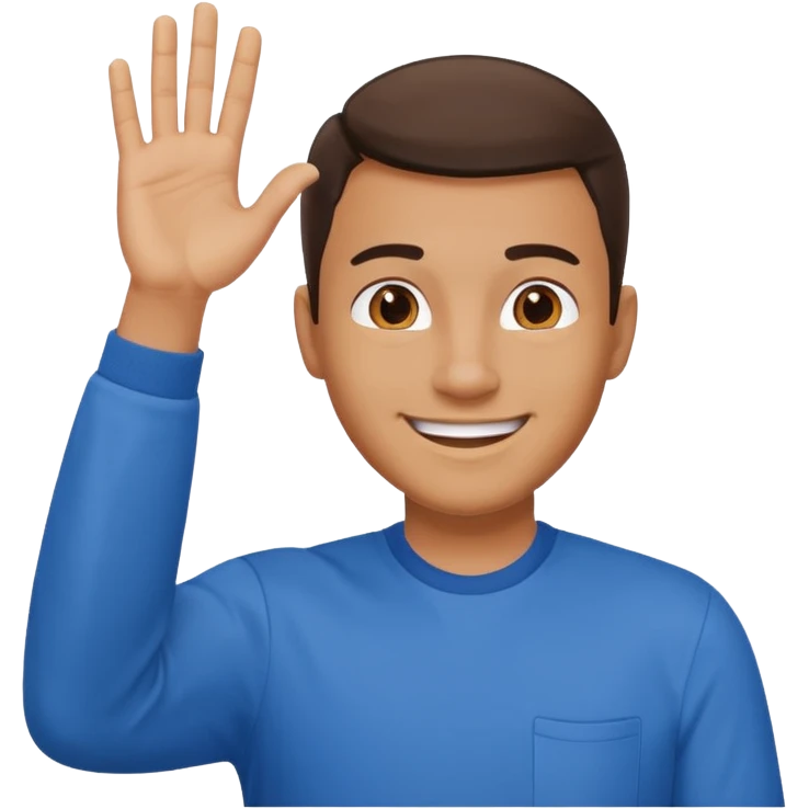 man with hand raised to volunteer emoji