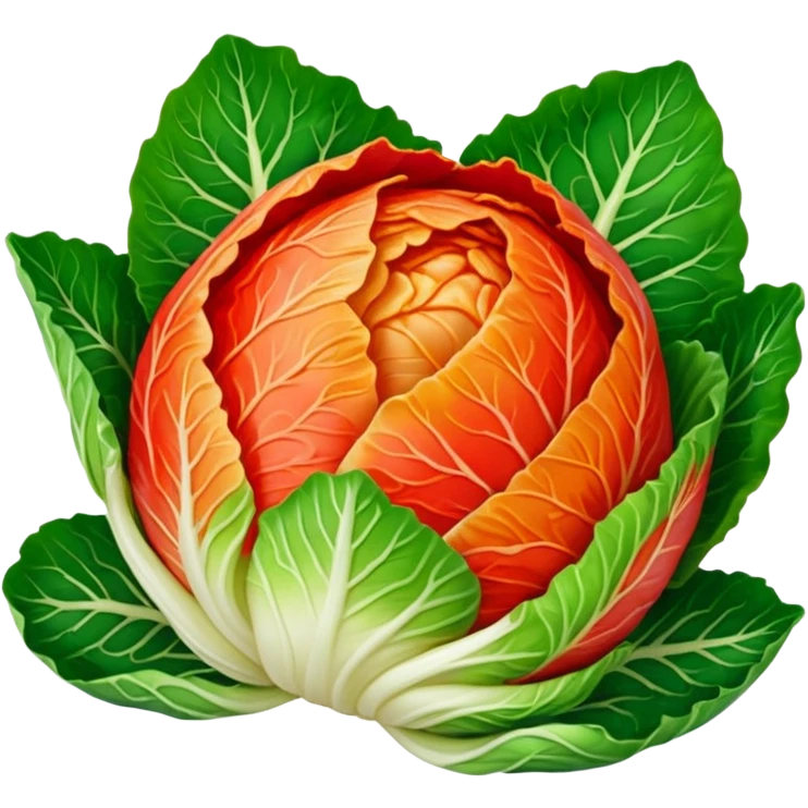 kimchi napa cabbage, all leaves fully coated in bright red chili paste, no green visible, round and simple, vivid colors, no face emoji